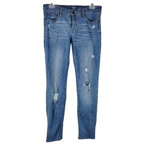 Gap Women's Sz 4 27R Legging Jeans Slim Fit Med Wash Mid Rise Distressed Raw Hem